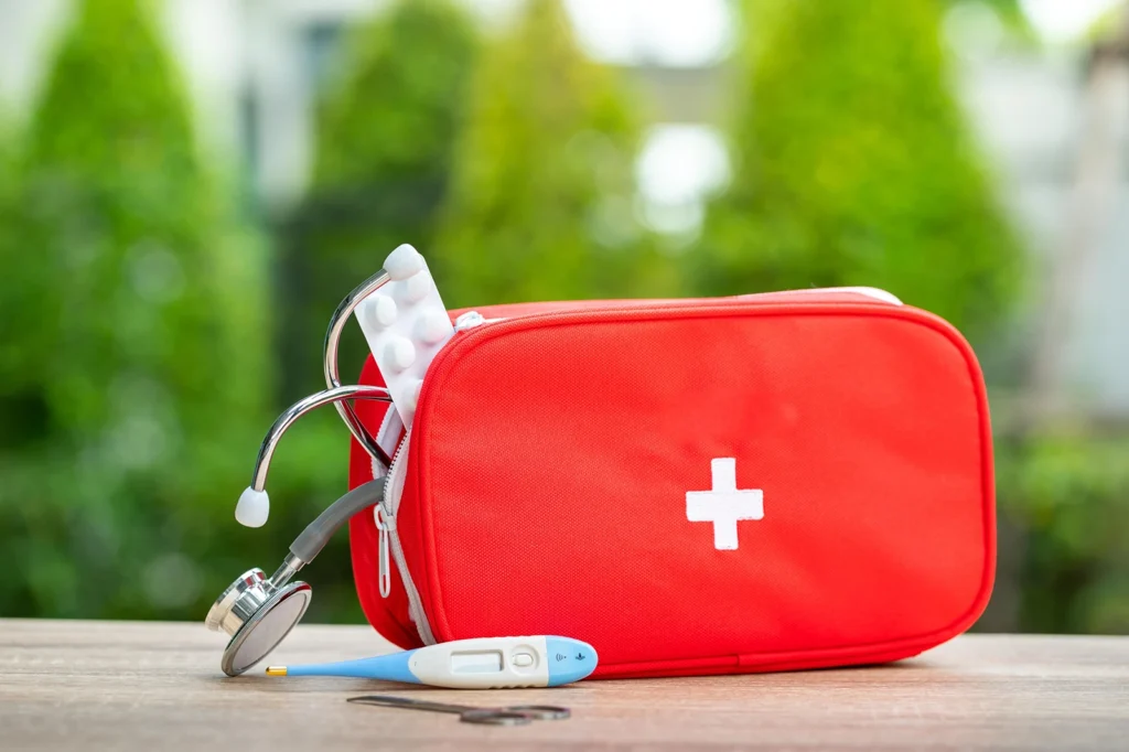 Alt text: First aid kit and medical supplies for emergencies in Hervey Bay